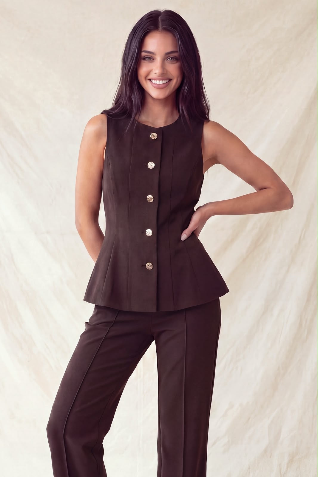 GOLD BUTTON PEPLUM TOP IT93720