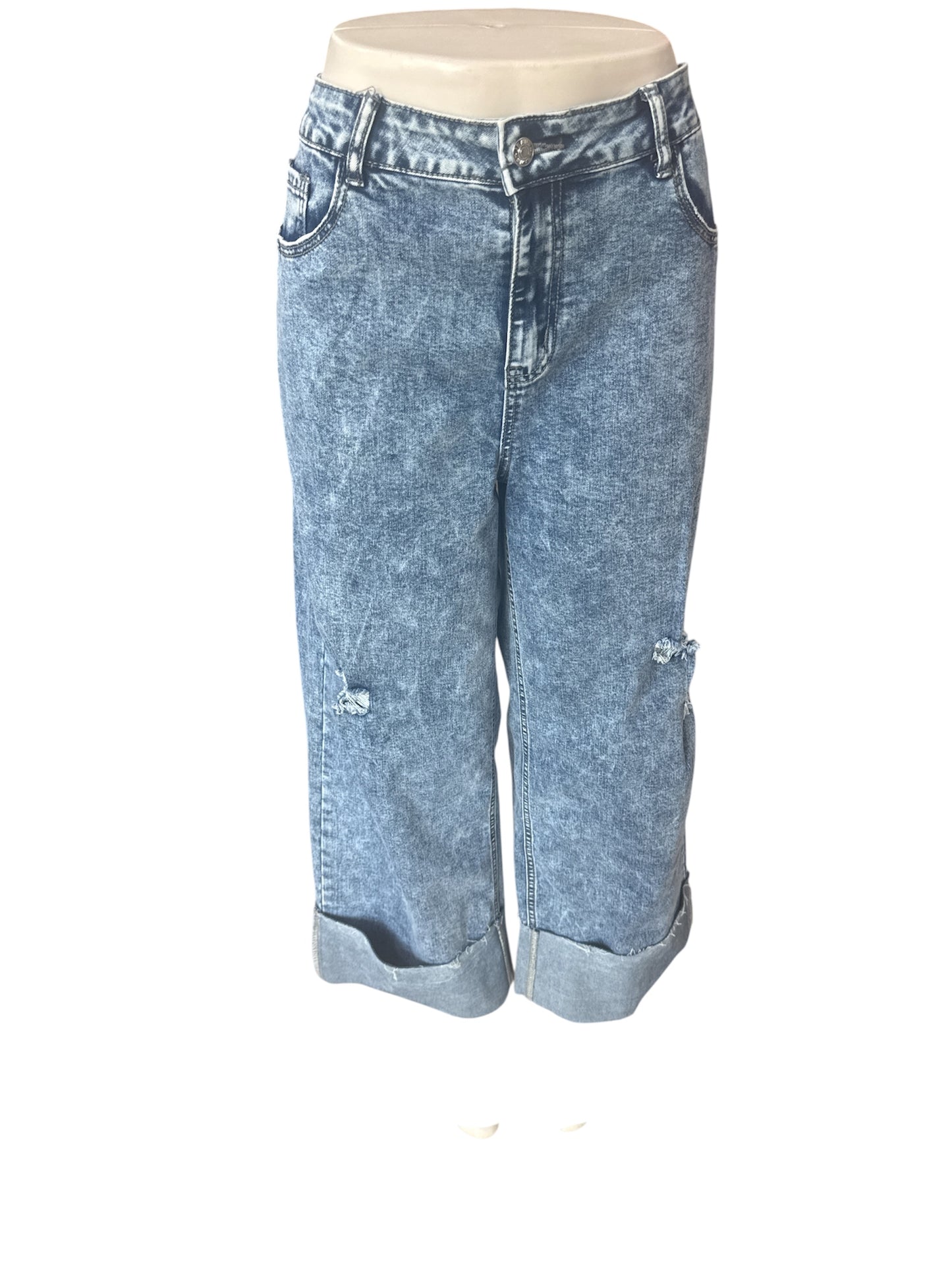 CUFF DISTRESSED WIDE LEG BLUE LC7875395