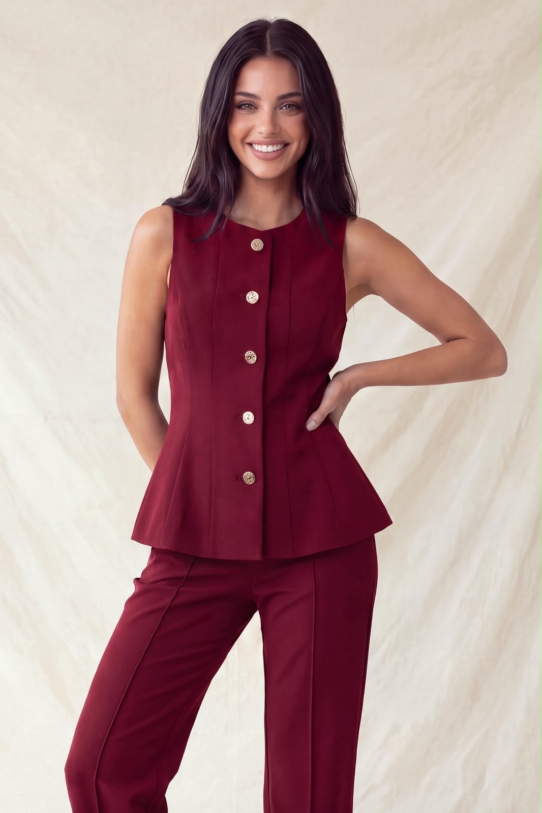 GOLD BUTTON PEPLUM TOP IT93720