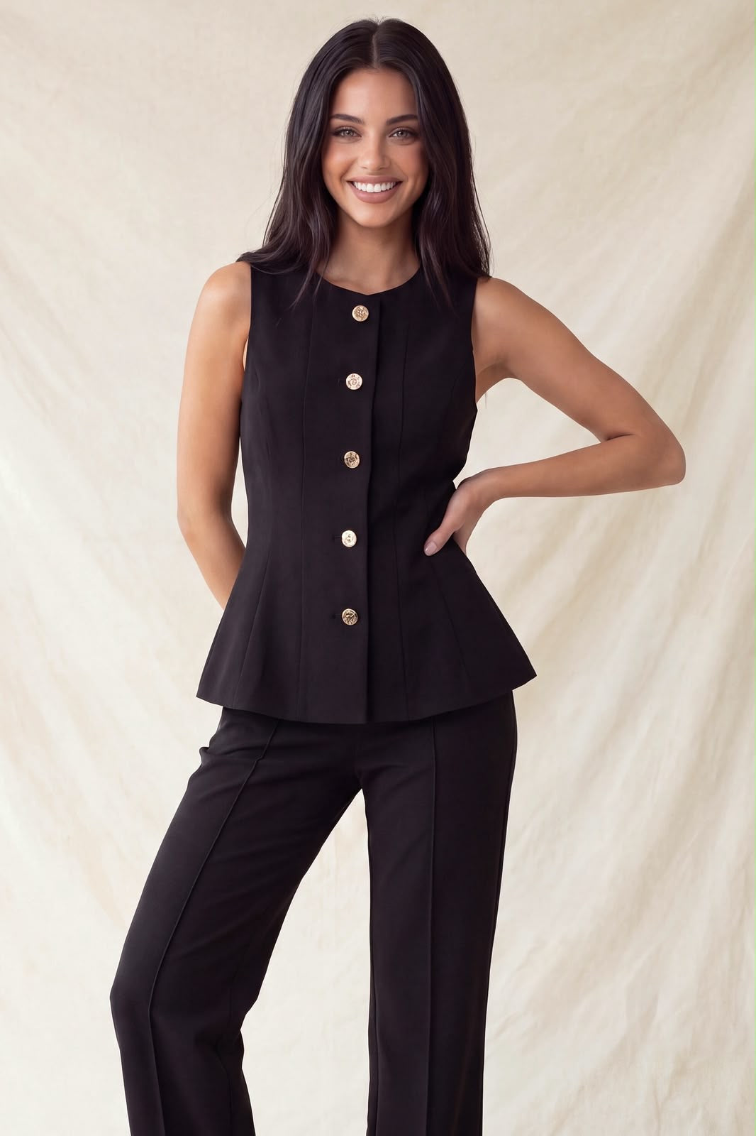 GOLD BUTTON PEPLUM TOP IT93720