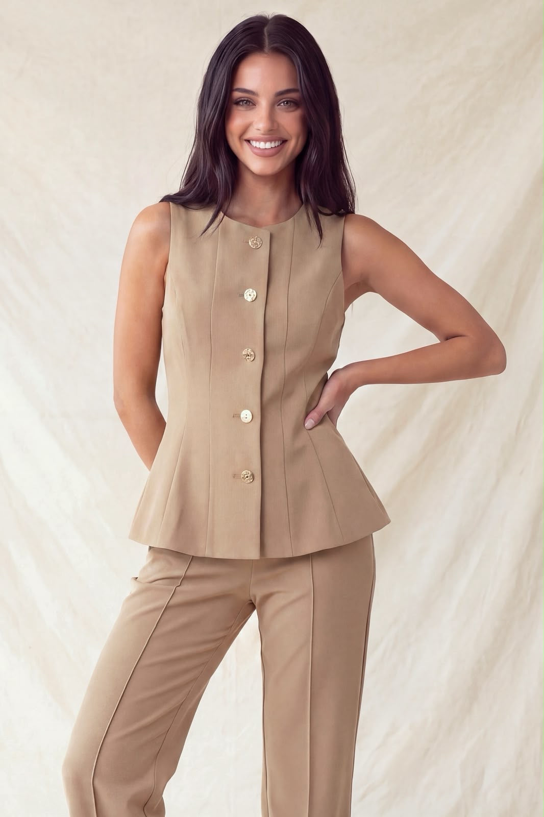GOLD BUTTON PEPLUM TOP IT93720