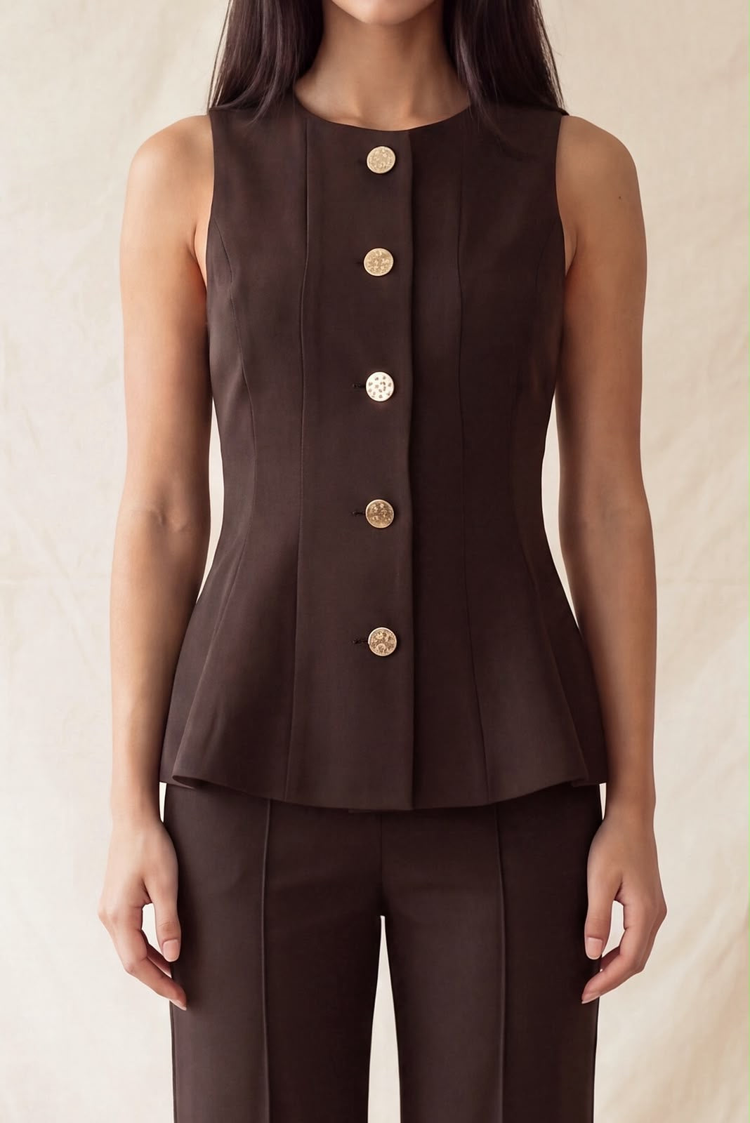 GOLD BUTTON PEPLUM TOP IT93720