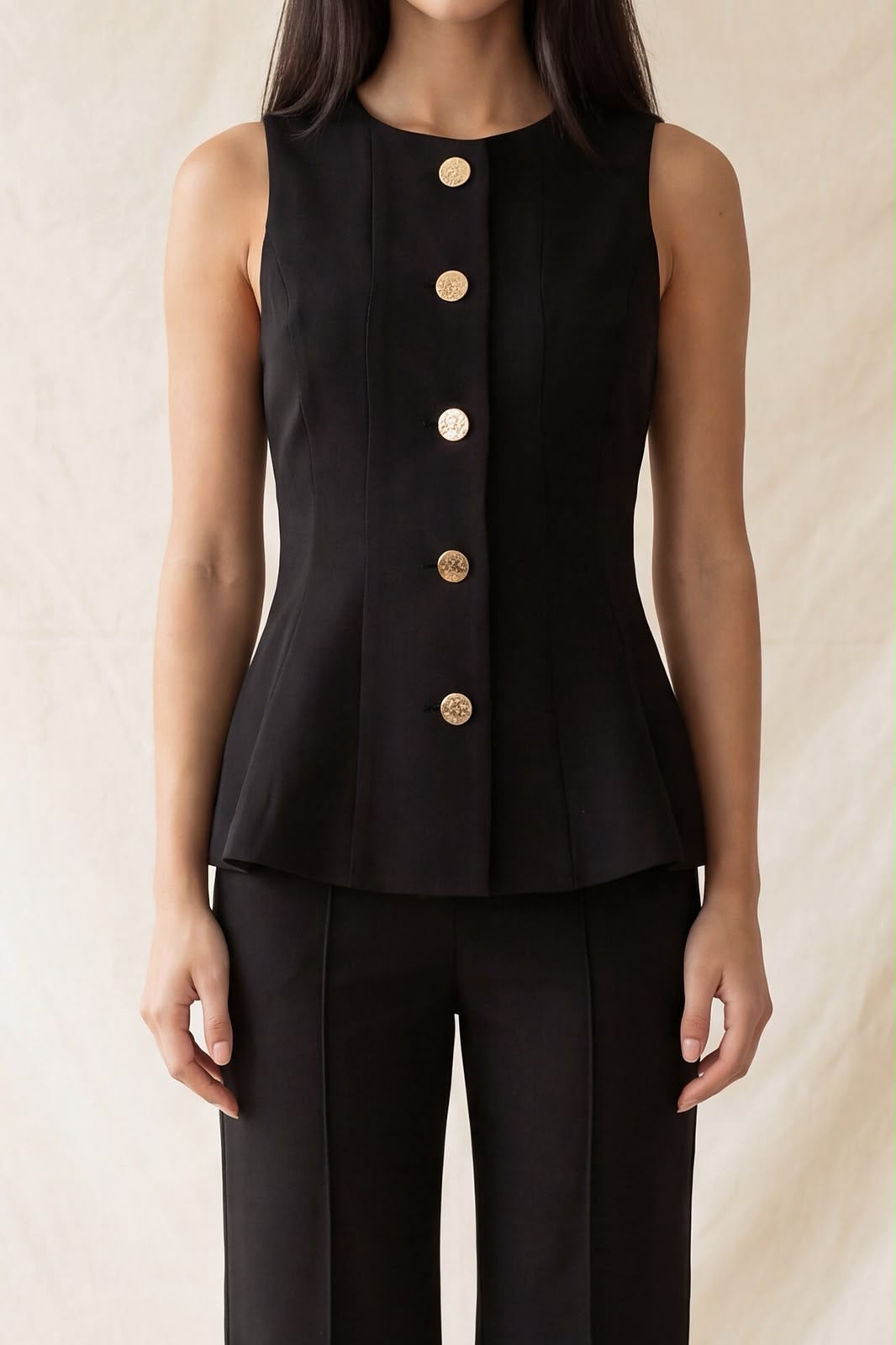 GOLD BUTTON PEPLUM TOP IT93720