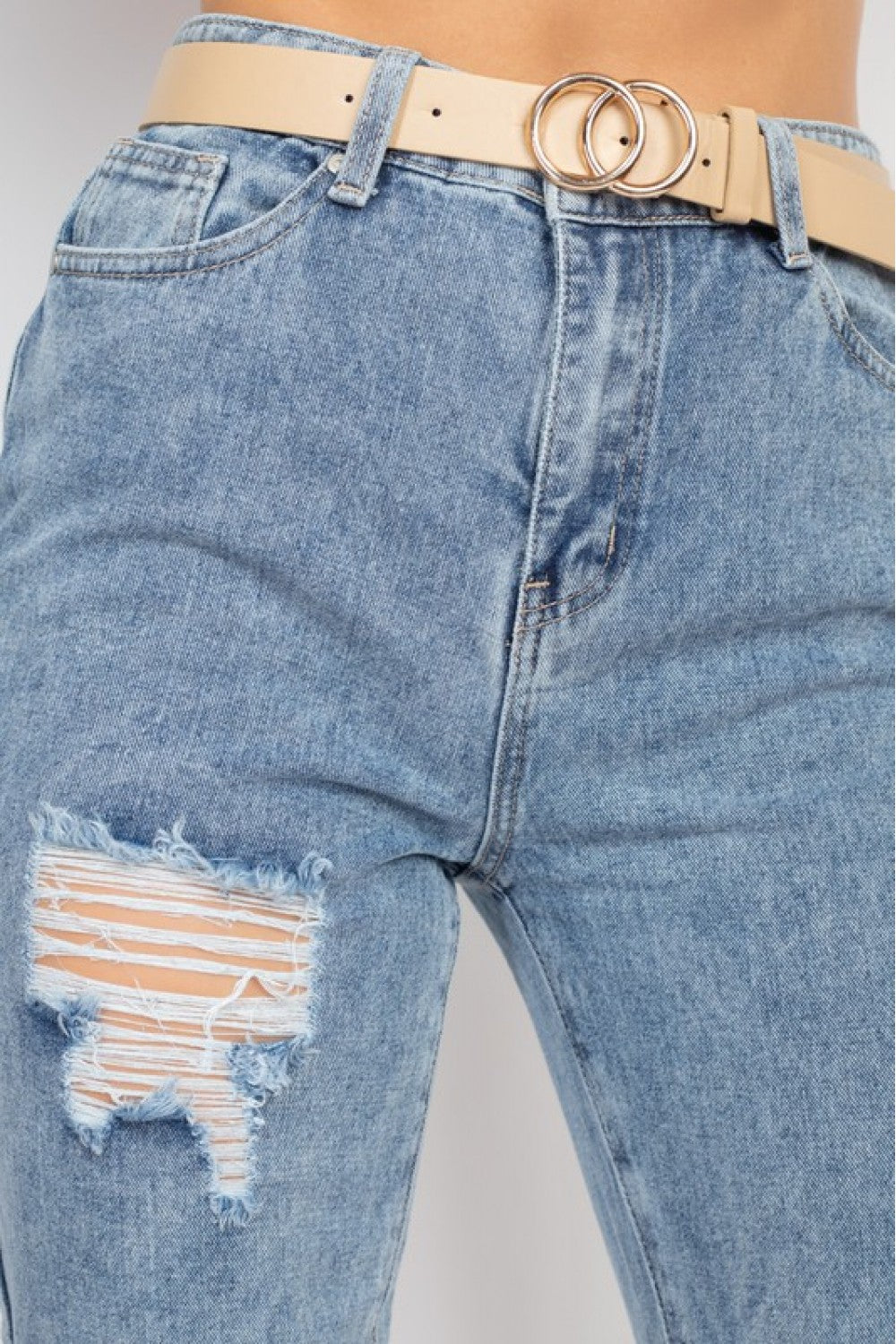 BELT DESTRYED MOM JEANS DBP0809