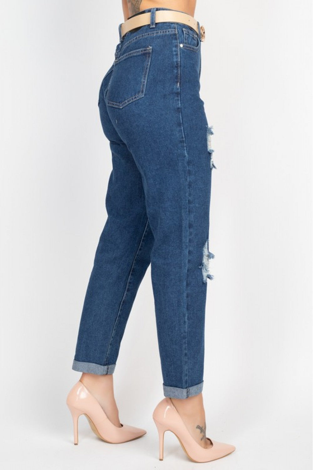 BELT DESTRYED MOM JEANS DBP0809