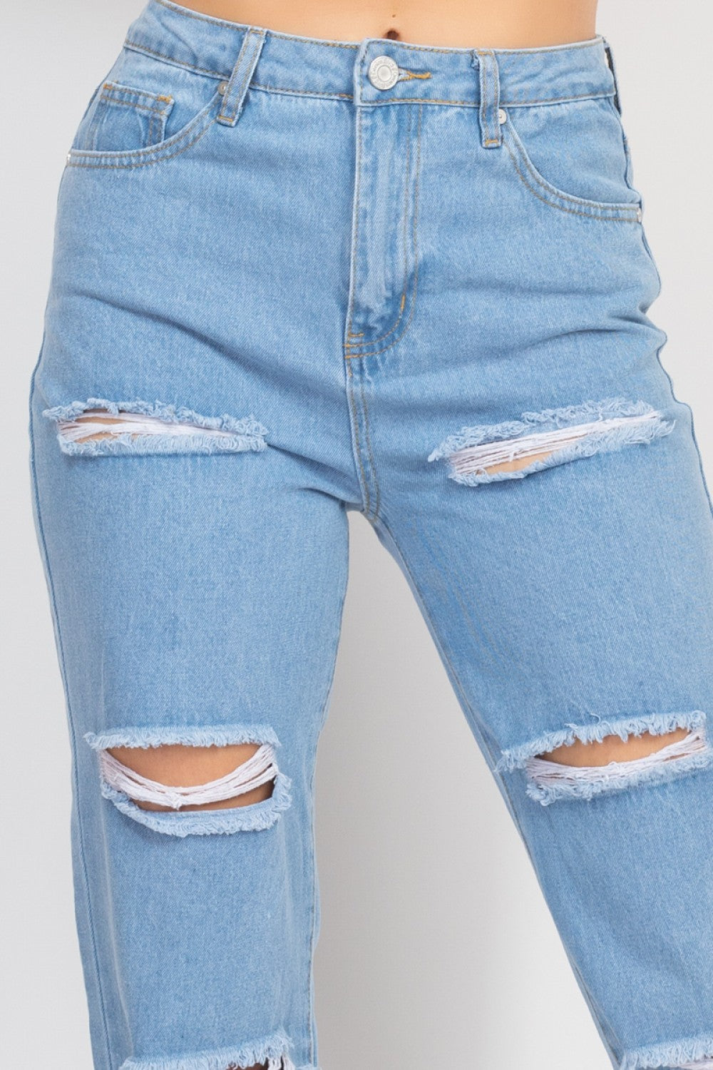 THREE LINE RIPPED STRAIGHT JEANS DBP0872