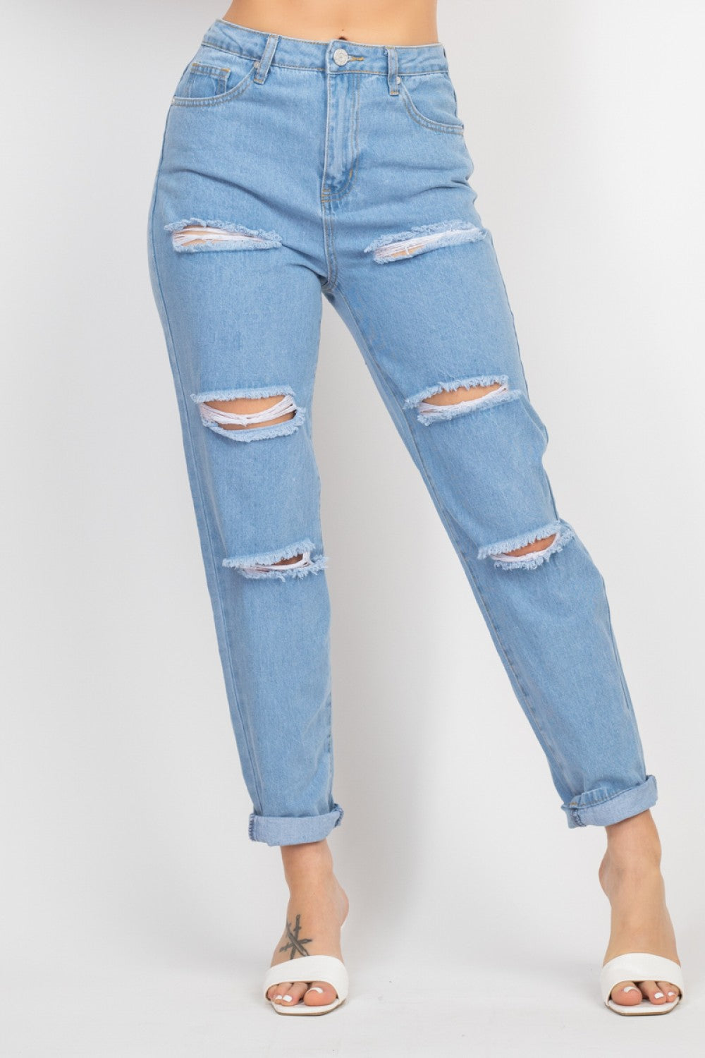 THREE LINE RIPPED STRAIGHT JEANS DBP0872