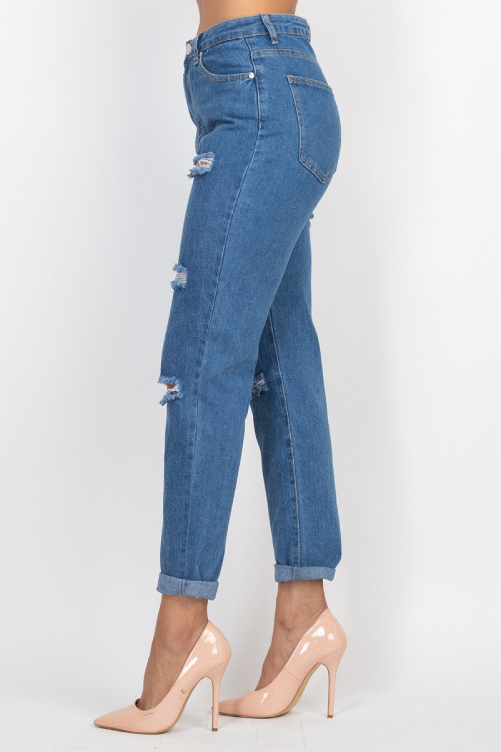 THREE LINE RIPPED STRAIGHT JEANS DBP0872