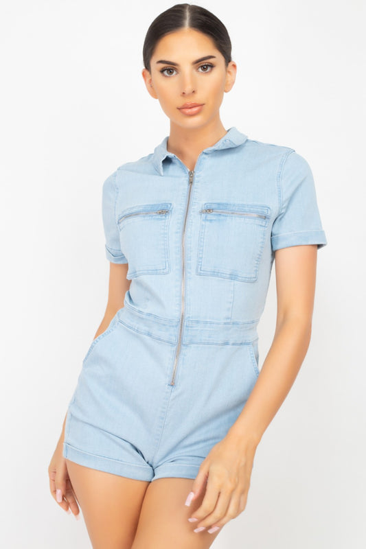 ZIPPER DENIM ROMPER IP7705