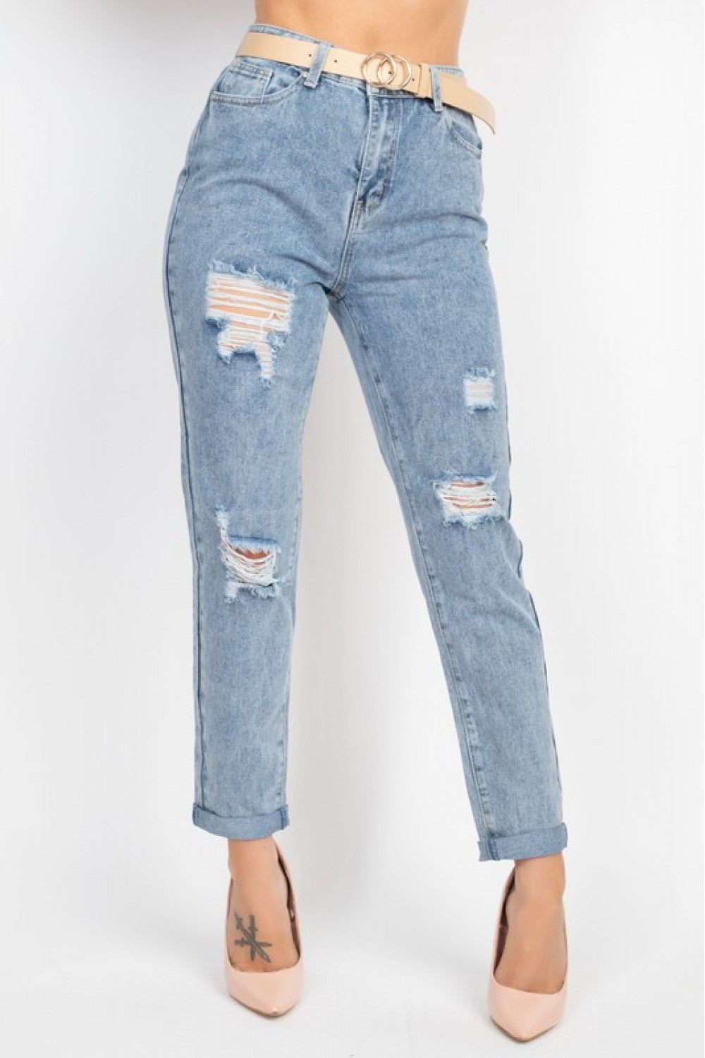 BELT DESTRYED MOM JEANS DBP0809