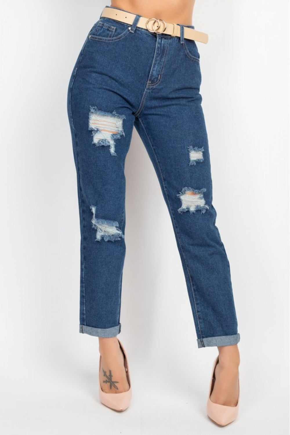 BELT DESTRYED MOM JEANS DBP0809