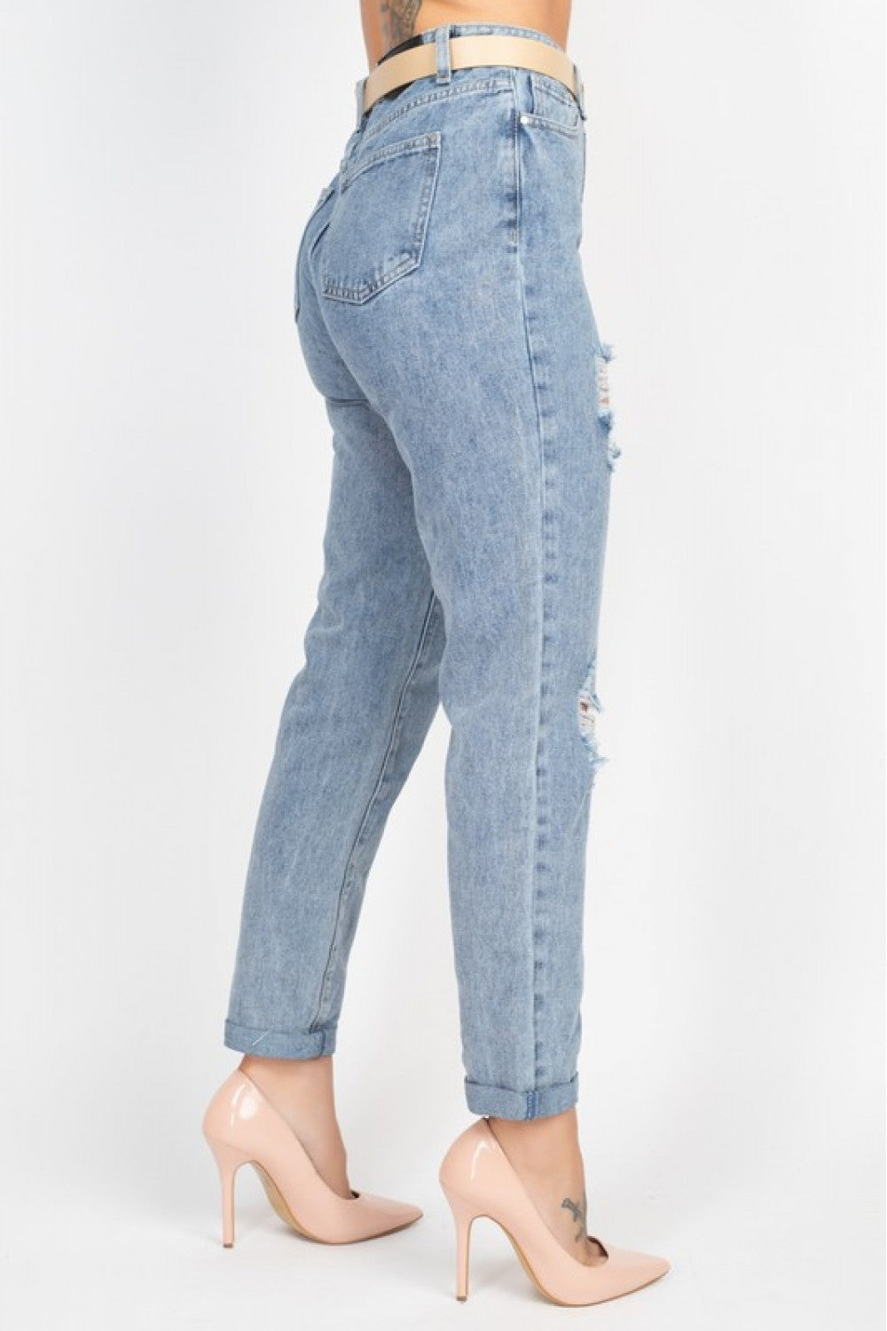 BELT DESTRYED MOM JEANS DBP0809